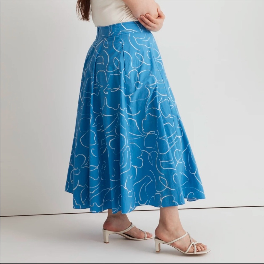 Madewell Blue Abstract Print Midi Skirt